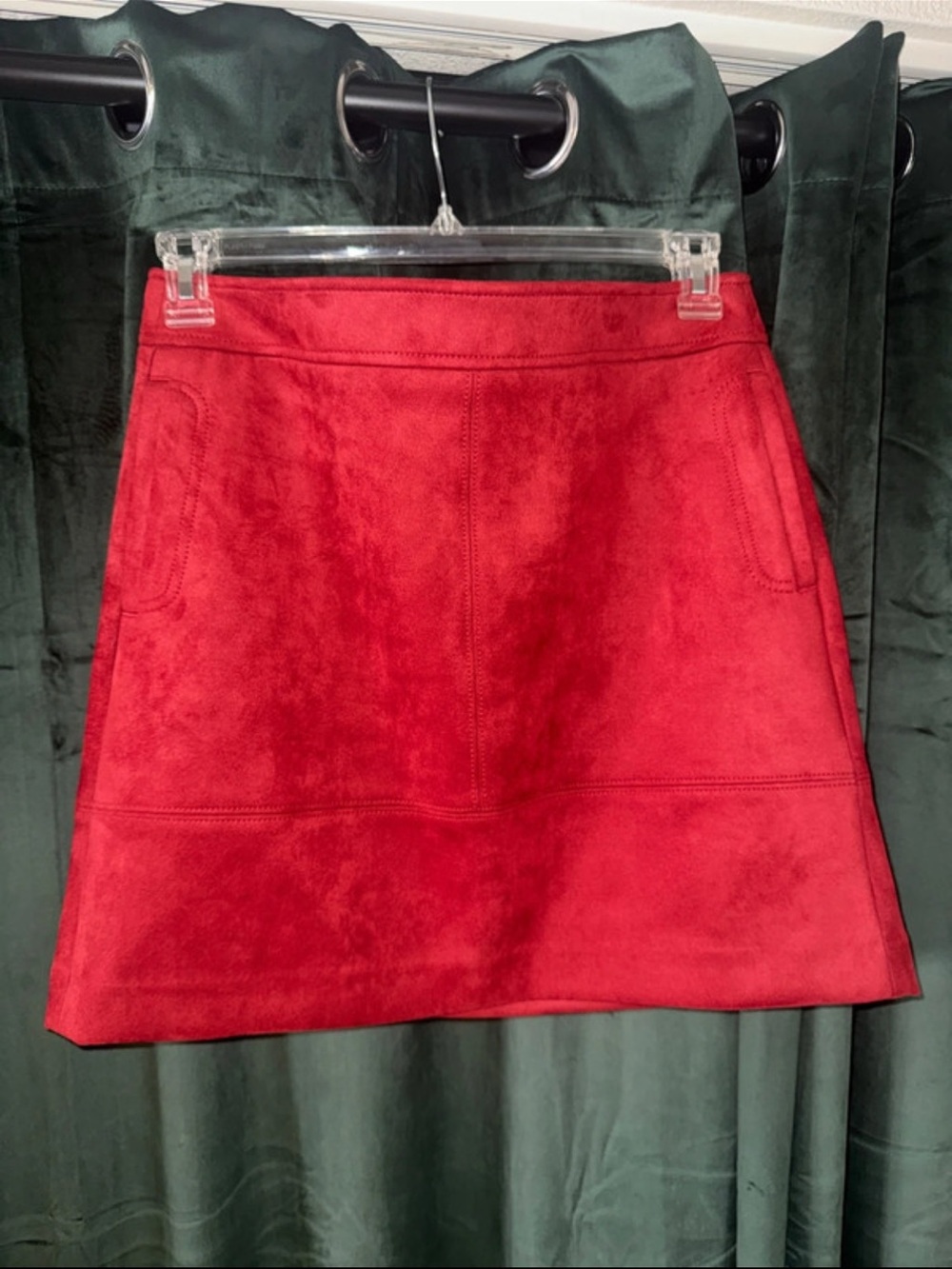 LOFT Red Suede-Texture A-Line Mini Skirt